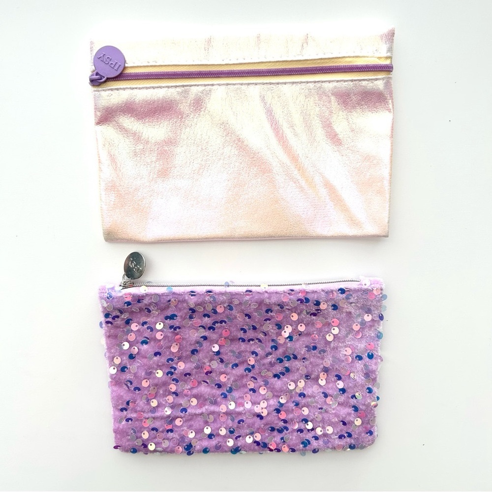 🔸NWOT Set of 2 Chic Cosmetic Makeup Bags Cases Pouches Pink Metallic Sequin Duo